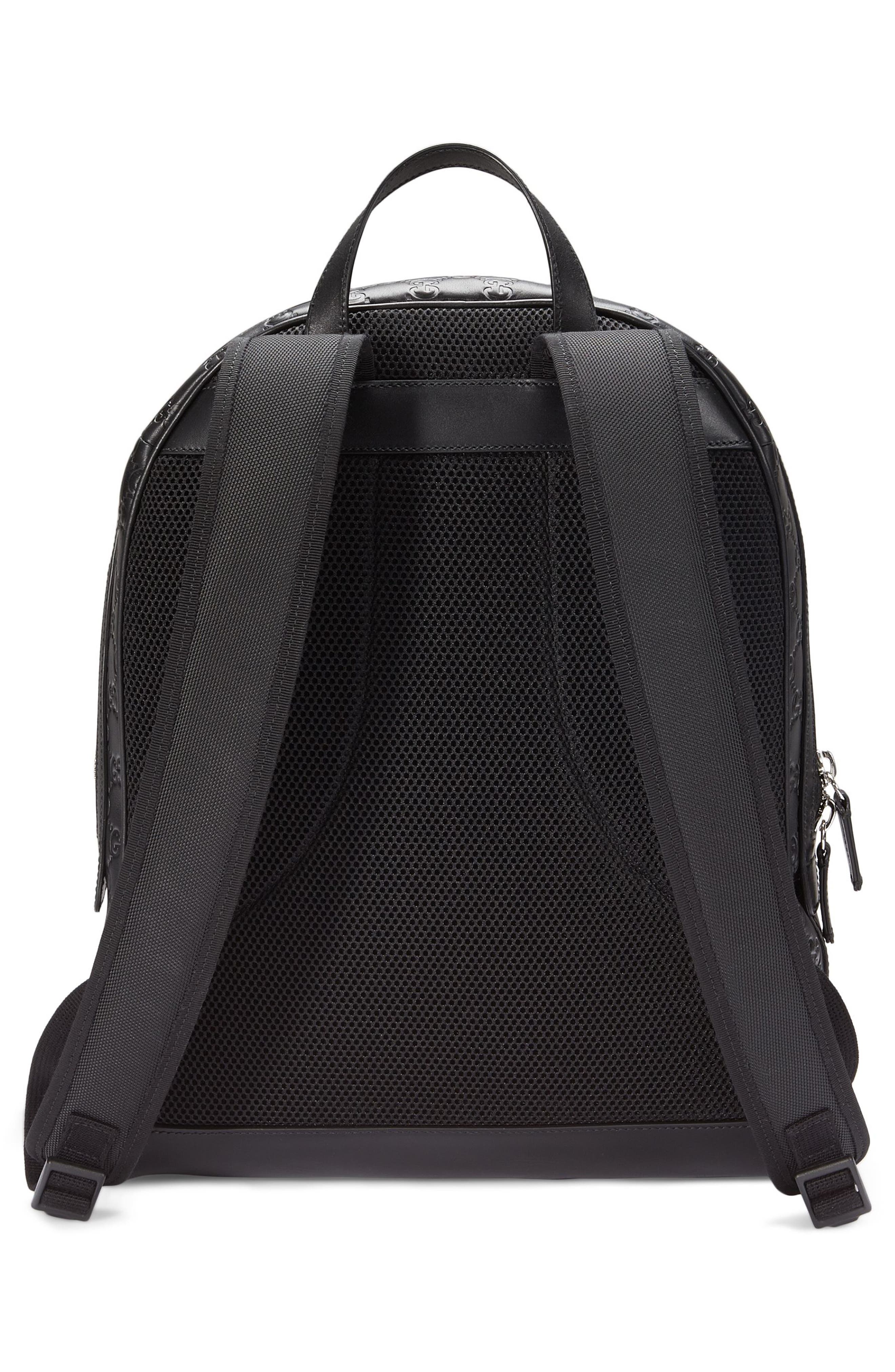 Embossed Leather Backpack, Alternate, color, BLACK