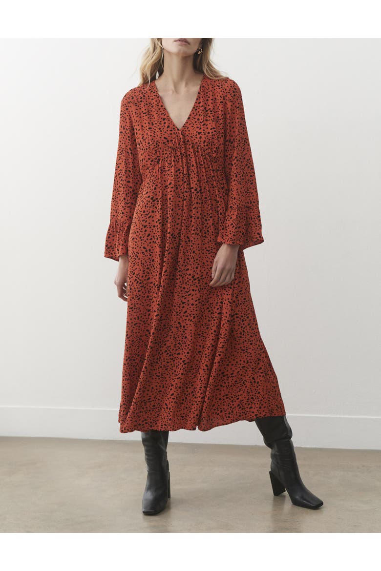 Laura V-Neck Animal Print Midi Dress, Alternate, color, Rust Animal