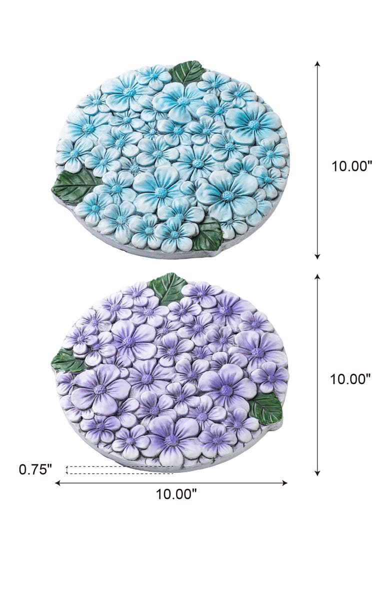 Glitzhome Set of 2 Cement Blue and Purple Hydrangea Textured Stepping Stones, Alternate, color, Blue