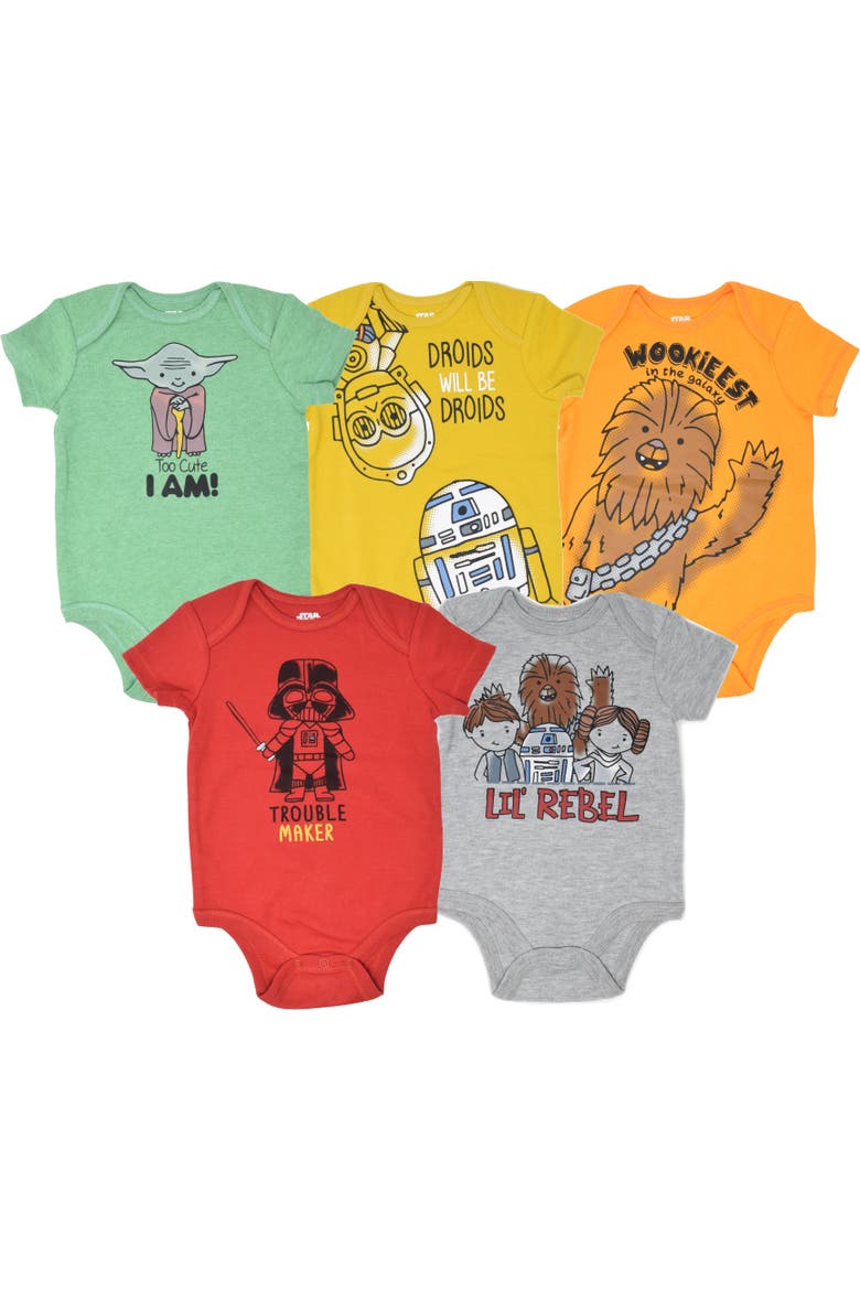 5-Pack Short Sleeve Bodysuits, Main, color, Star Wars Yellow Red