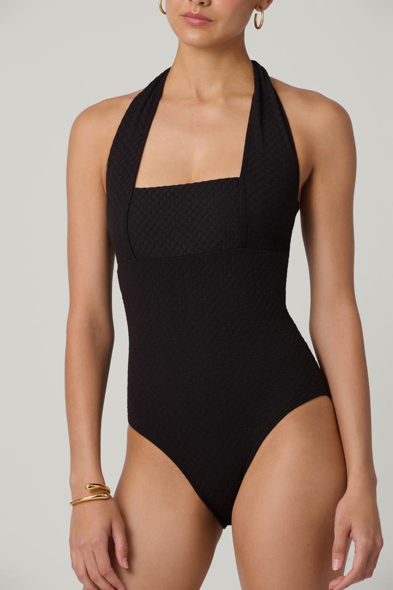 Checkered Texture Retro Halter One Piece, Alternate, color, Jet