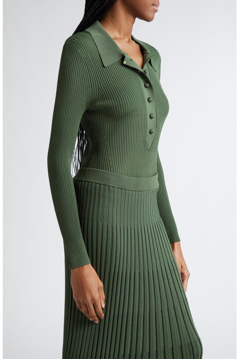 Rib Long Sleeve Polo Sweater, Alternate, color, FOREST