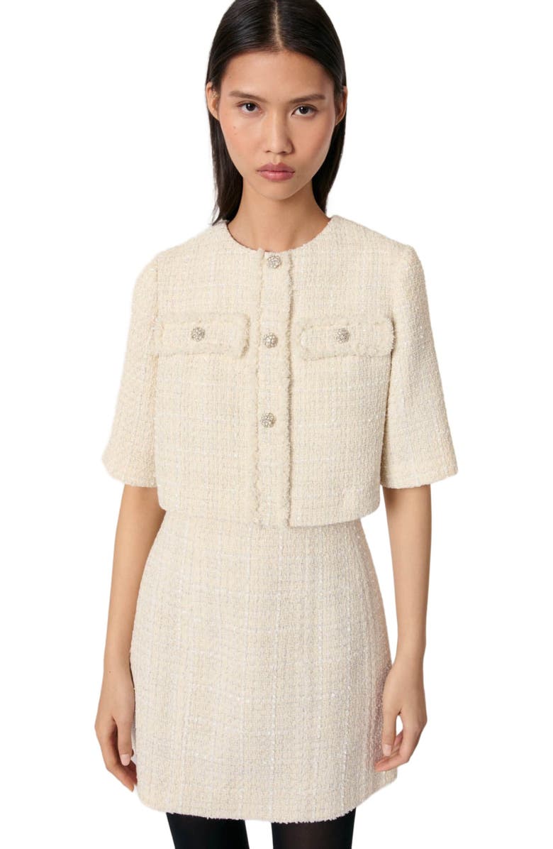 maje Tweed 2-in-1 mini dress, Alternate, color, 