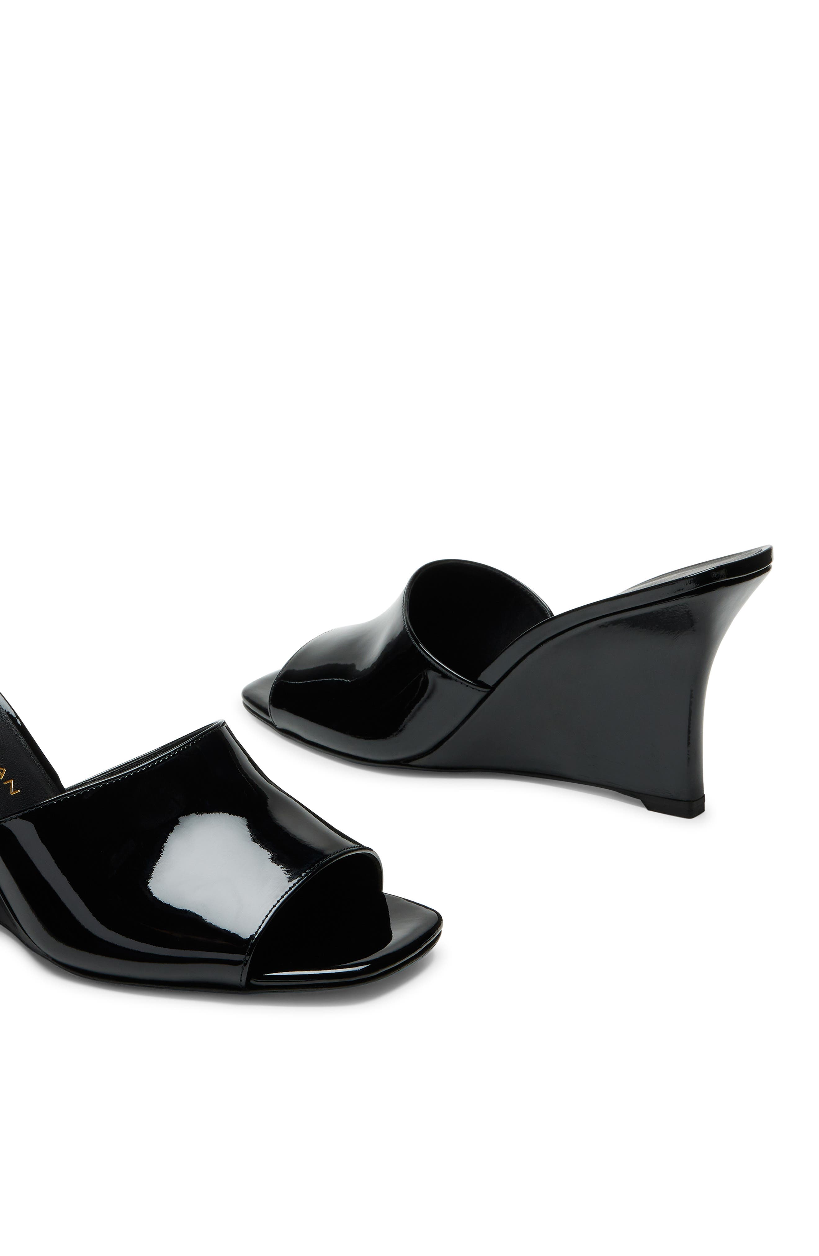 Stuart Weitzman Vinnie 85 Patent Leather Wedge Mule, Alternate, color, Black