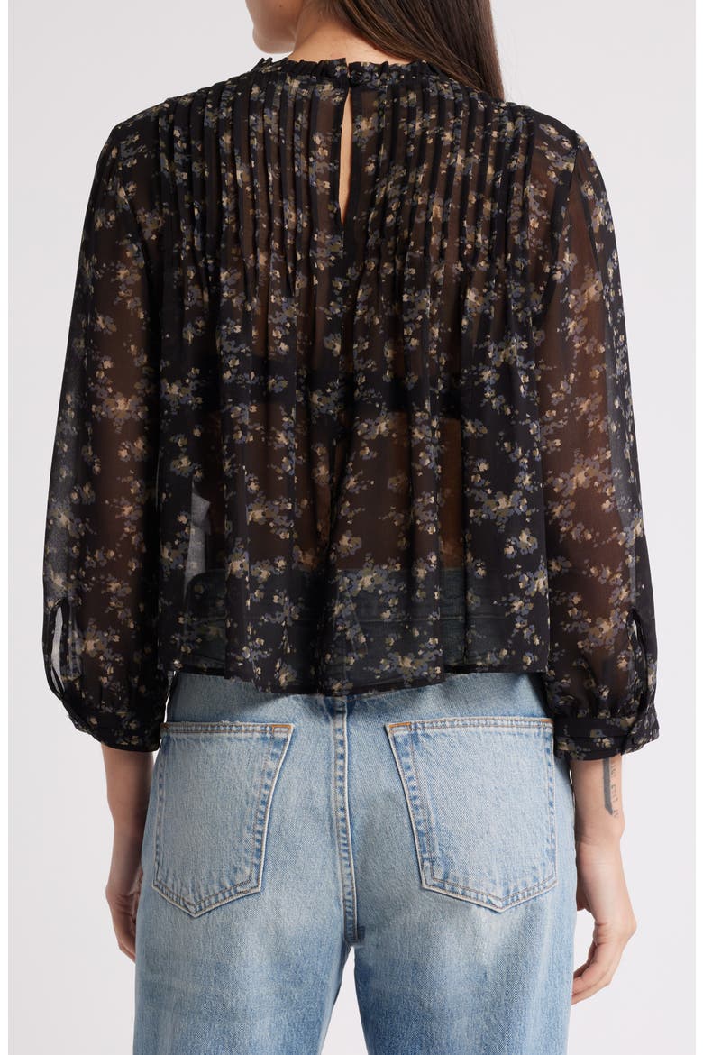 High Neck Chiffon Top, Alternate, color, BLACK- OLIVE ABSTRACT BOUQUE