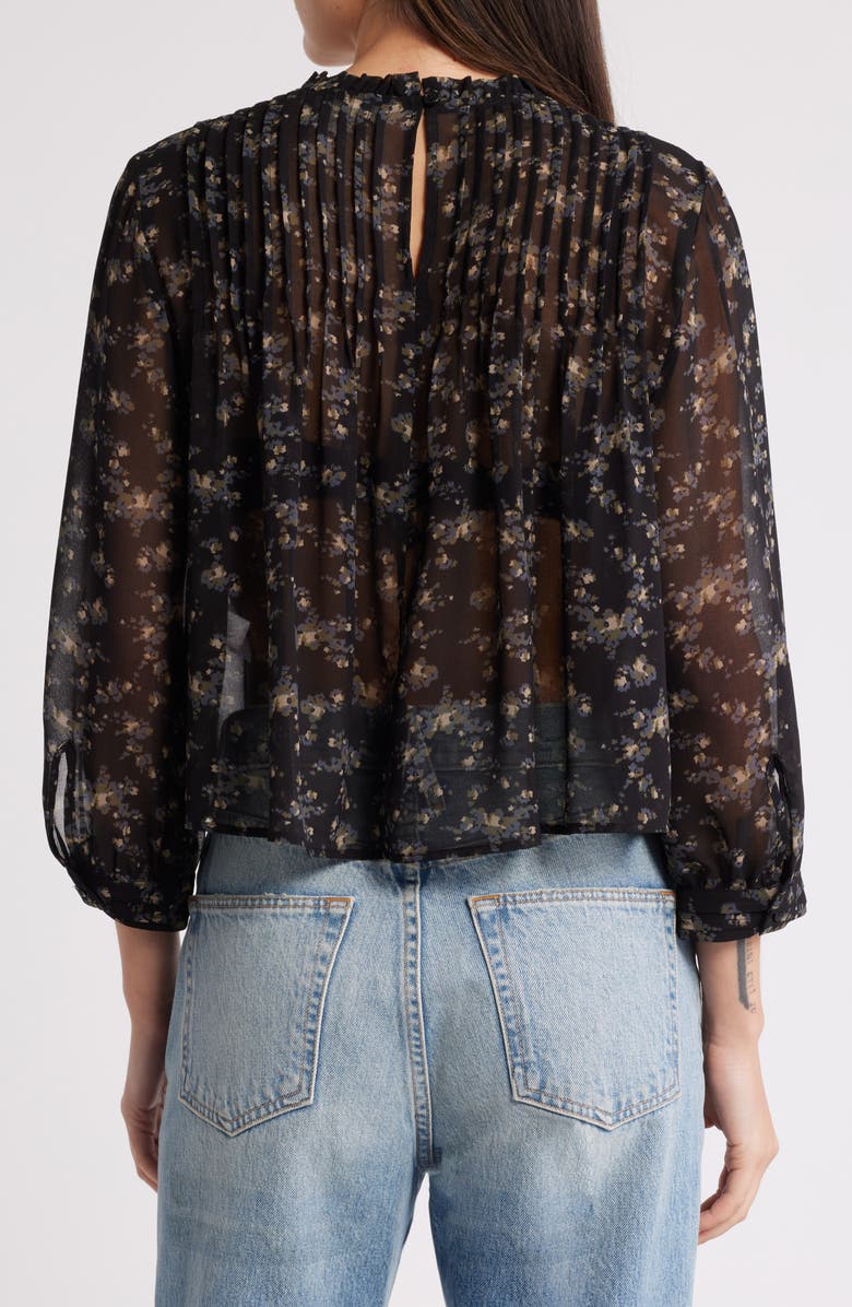 Treasure & Bond High Neck Chiffon Top, Alternate, color, Black- Olive Abstract Bouque