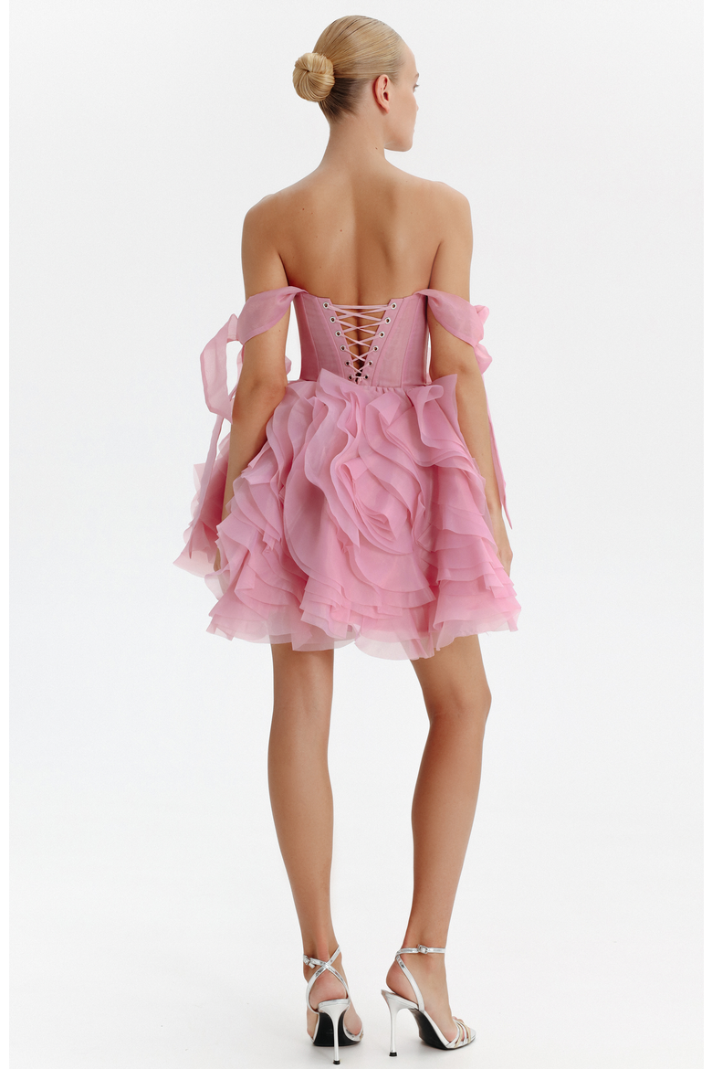 Corset Mini Evening & Special Occasion Dress with Floral Appliques, Alternate, color, Pink