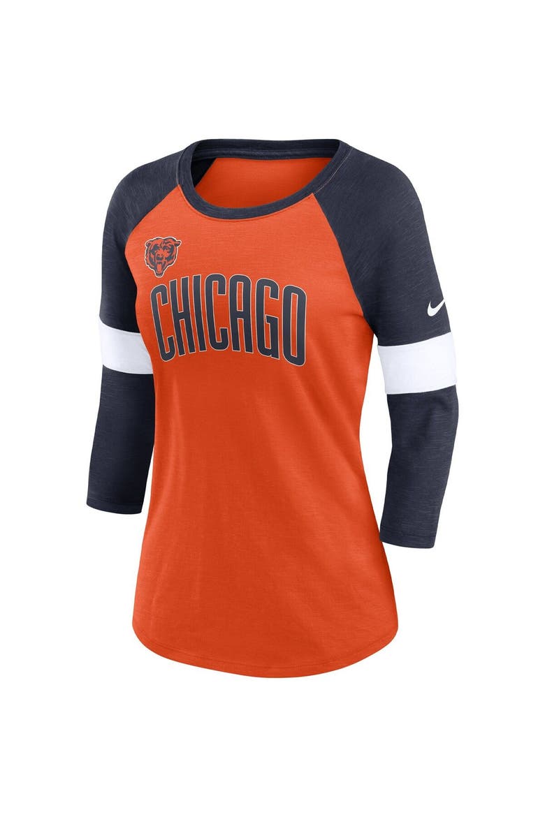 Women's Nike Chicago Bears Heather Orange/Heather Navy Football Pride Raglan 3/4-Sleeve T-Shirt, Alternate, color, Heather Orange