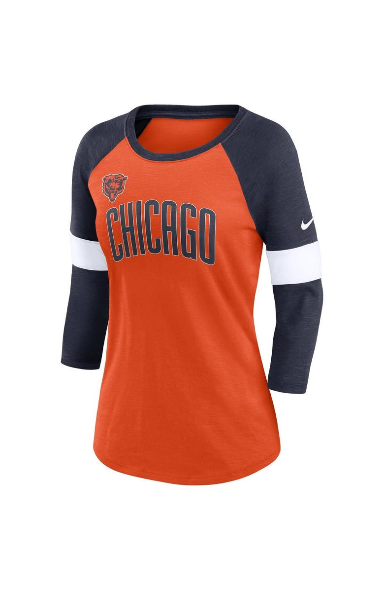 Nike Women's Nike Chicago Bears Heather Orange/Heather Navy Football Pride Raglan 3/4-Sleeve T-Shirt, Alternate, color, 