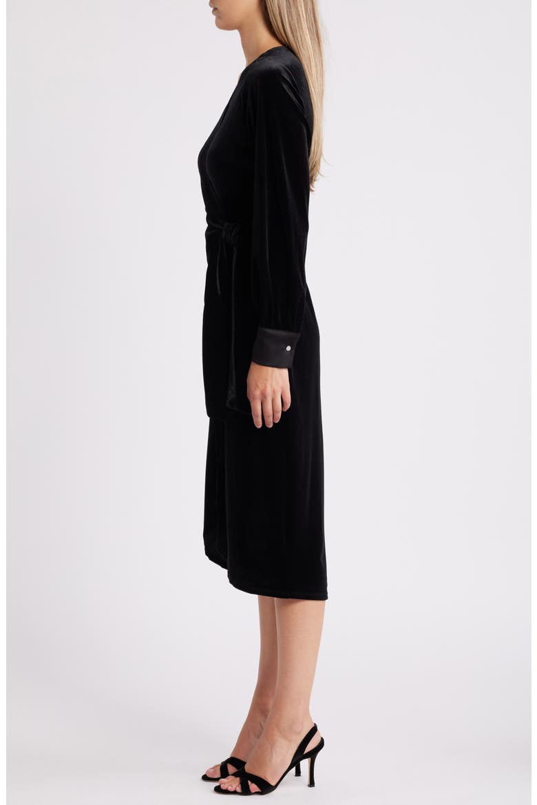 Stretch Velvet Wrap Dress, Alternate, color, BLACK