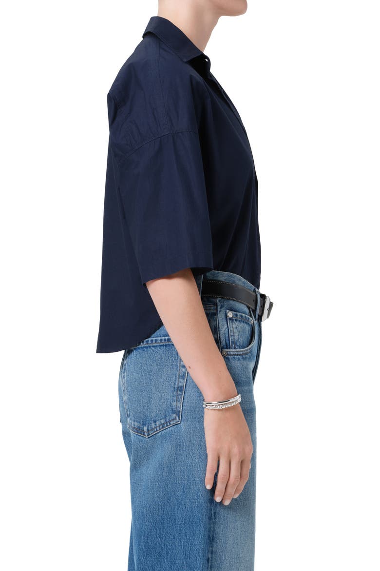 Frances Cape Cotton Cropped Button-Up Shirt, Alternate, color, NAVY