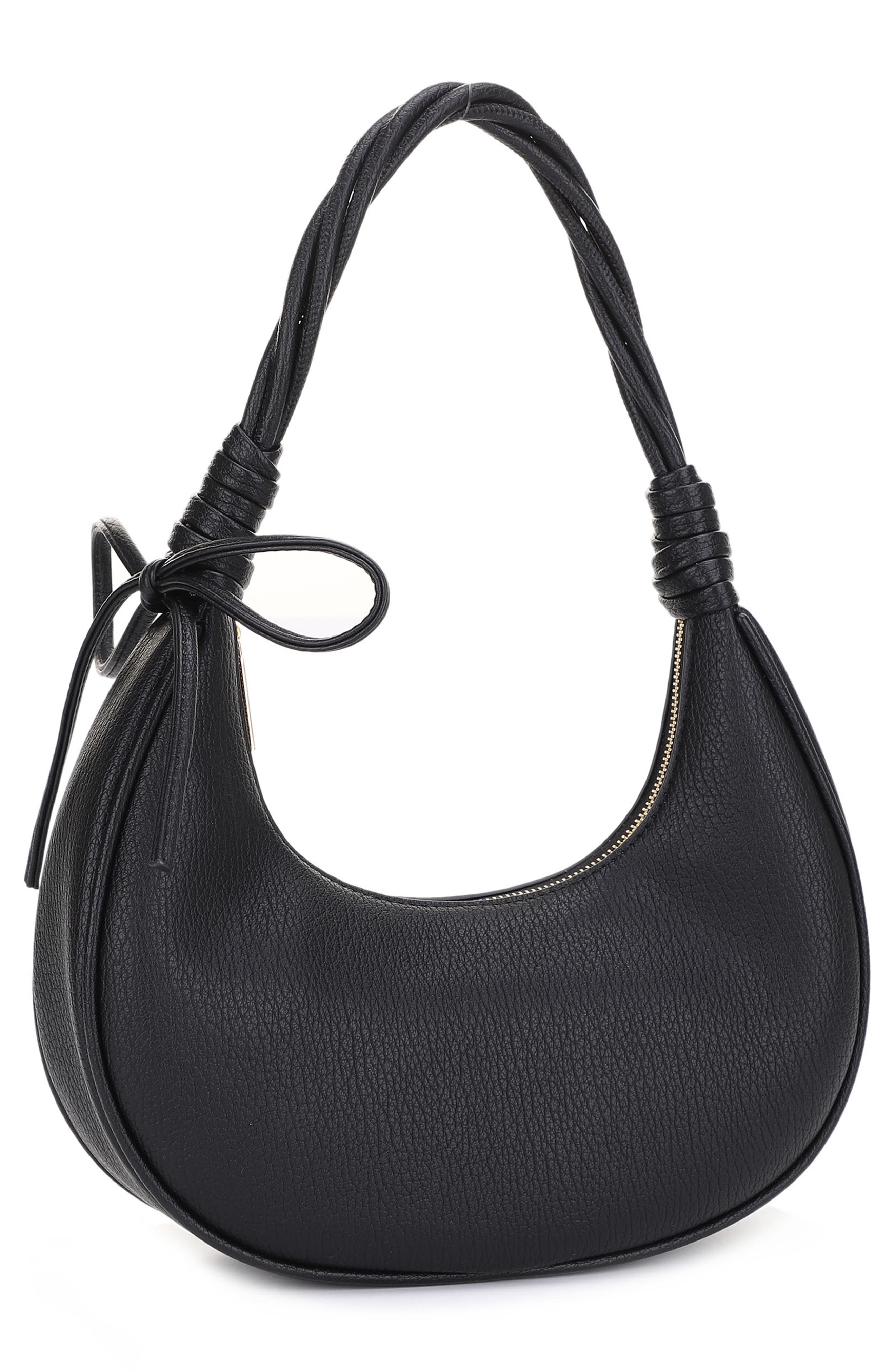 Mali + Lili Brianna Soft Bow Faux Leather Crescent Shoulder Bag, Alternate, color, Black
