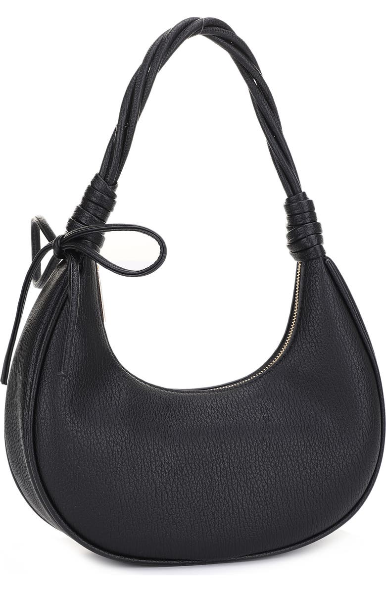 Mali + Lili Brianna Soft Bow Faux Leather Crescent Shoulder Bag, Alternate, color, Black