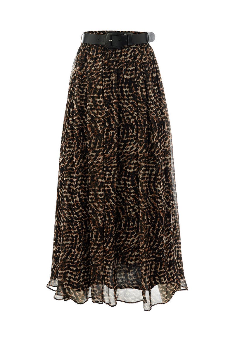 Teresa Chiffon Midi Skirt, Alternate, color, Brown