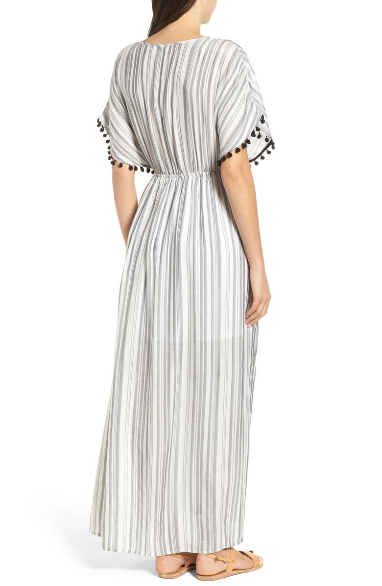 Everleigh Stripe Pompom Trim Caftan, Alternate, color, 
