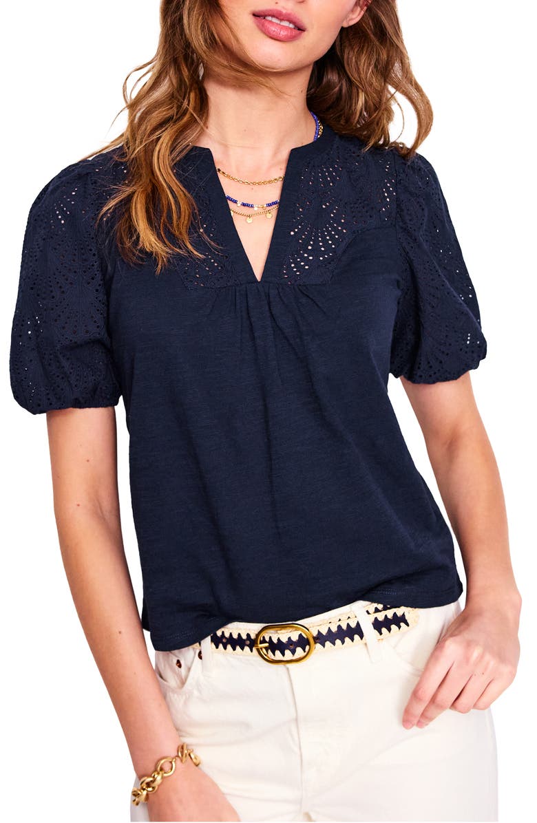 Boden Dolly Embroidered Eyelet Cotton Puff Sleeve Top, Main, color,