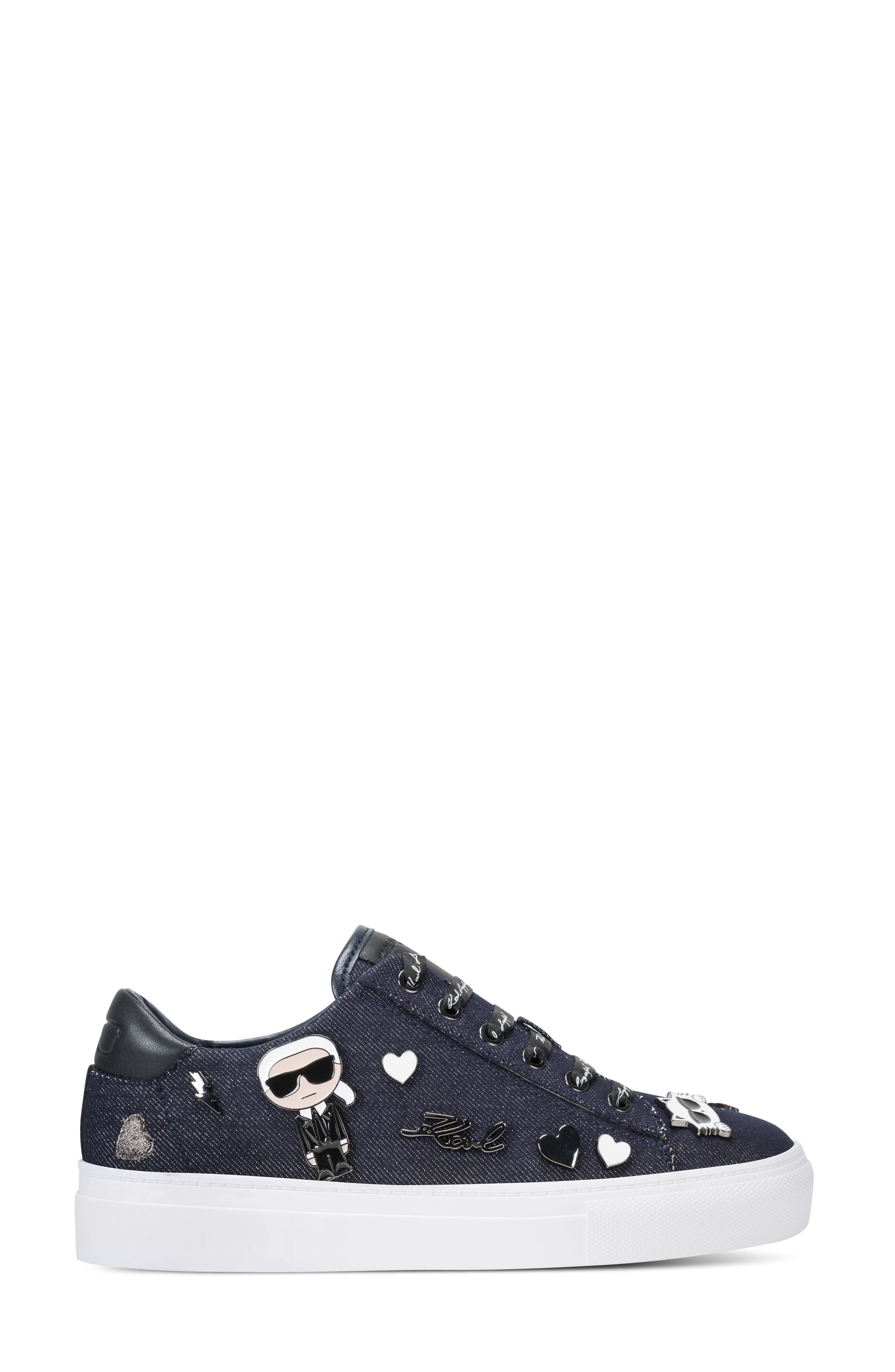 KARL LAGERFELD PARIS Cate Pin Logo Low Top Sneaker, Alternate, color, Dark Navy