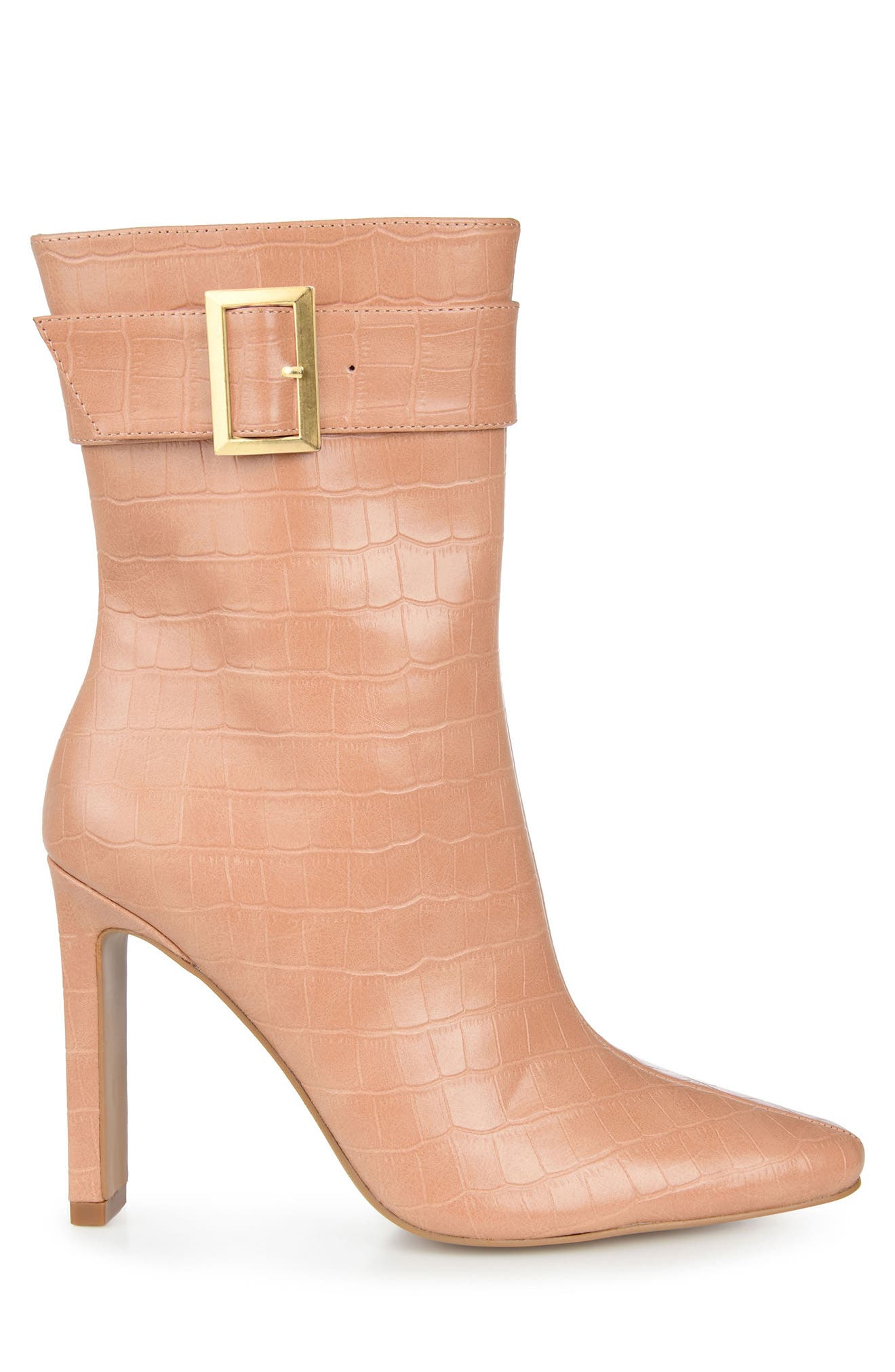 Journee Collection Elaine Croc Embossed Comfort Foam Bootie, Alternate, color, Tan