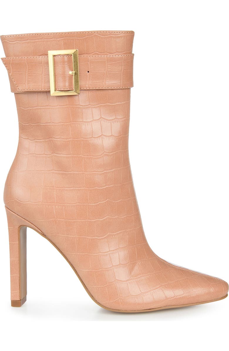 Journee Collection Elaine Croc Embossed Comfort Foam Bootie, Alternate, color, Tan