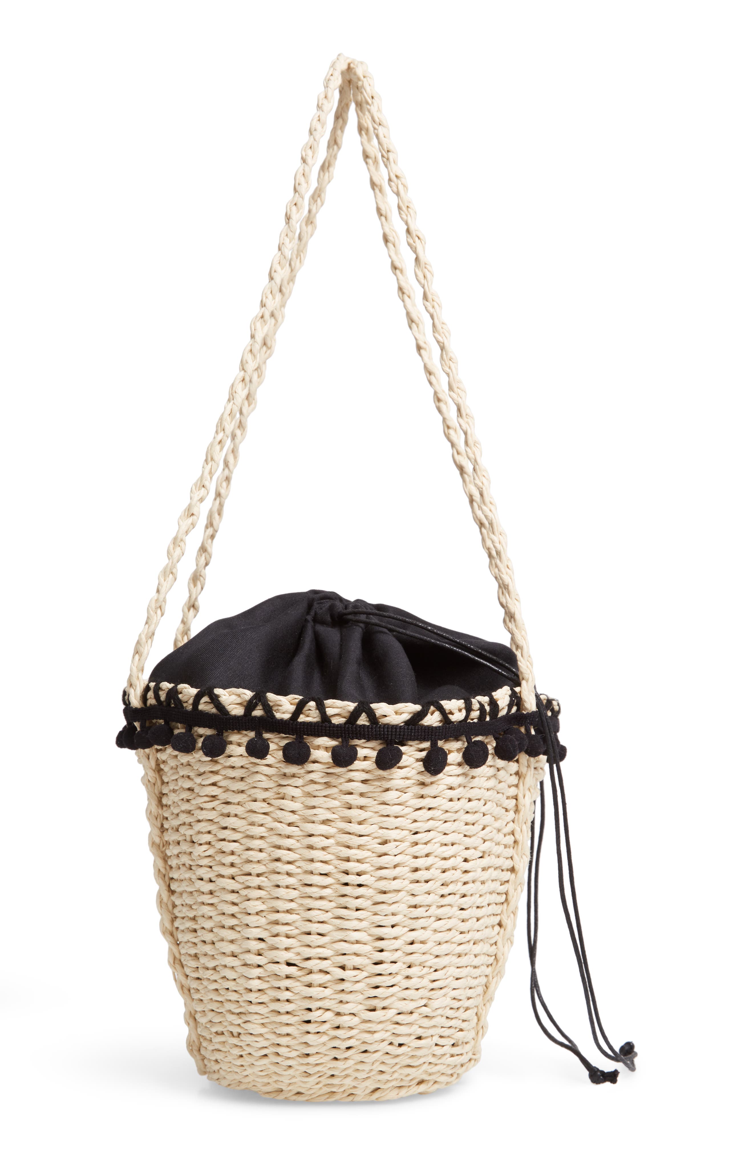 Knotty Straw Pompom Tote, Alternate, color, 