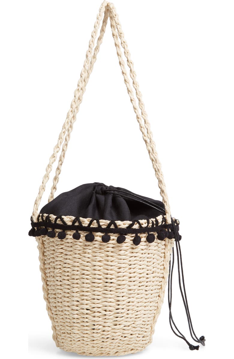 Knotty Straw Pompom Tote, Alternate, color,