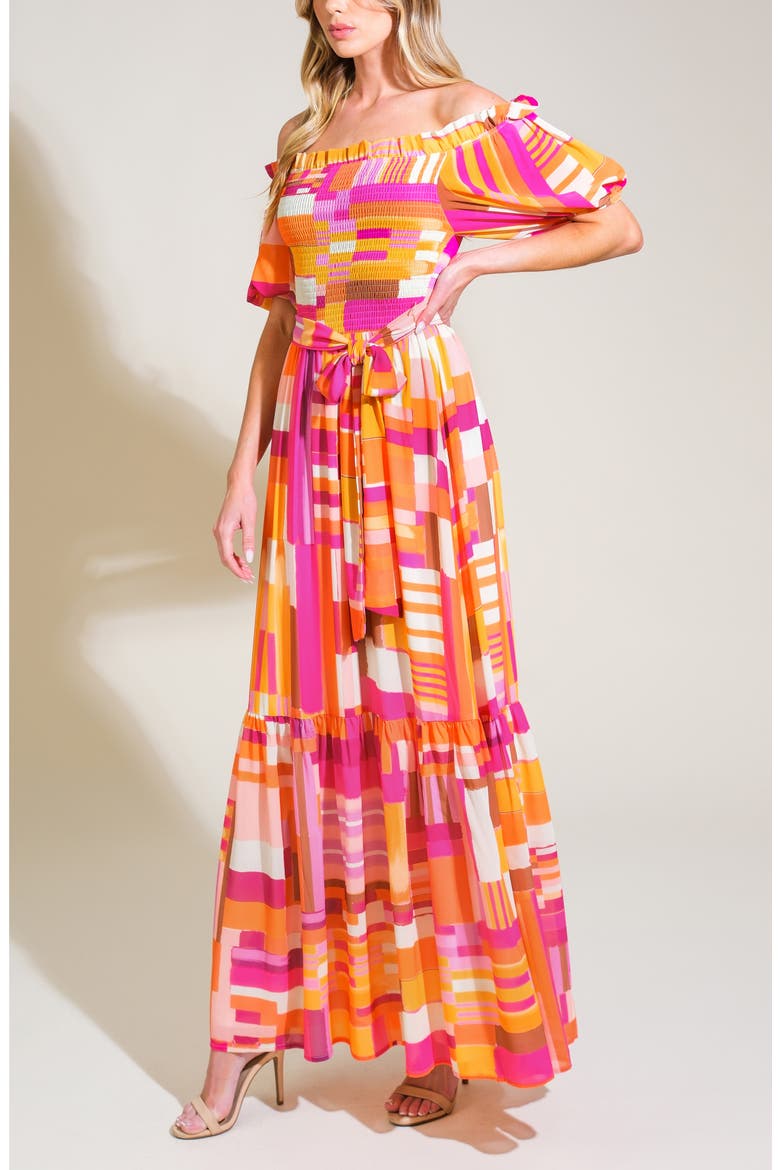 Off the Shoulder Puff Sleeve Maxi Dress, Alternate, color, RUST BERRY