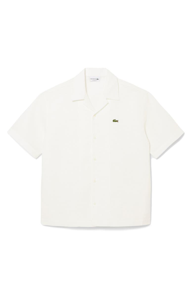 Lacoste Relaxed Fit Waffle Texture Cotton Camp Shirt, Alternate, color, Flour
