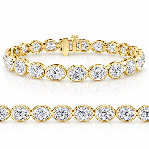 15Ct TW East West Oval Bezel Diamond Tennis Bracelet 14k Gold 7" Lab Grown