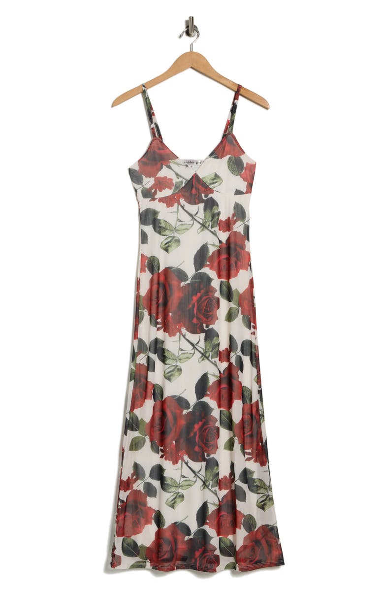 Madden Girl Floral Mesh Maxi Slipdress, Alternate, color, Cream/Red