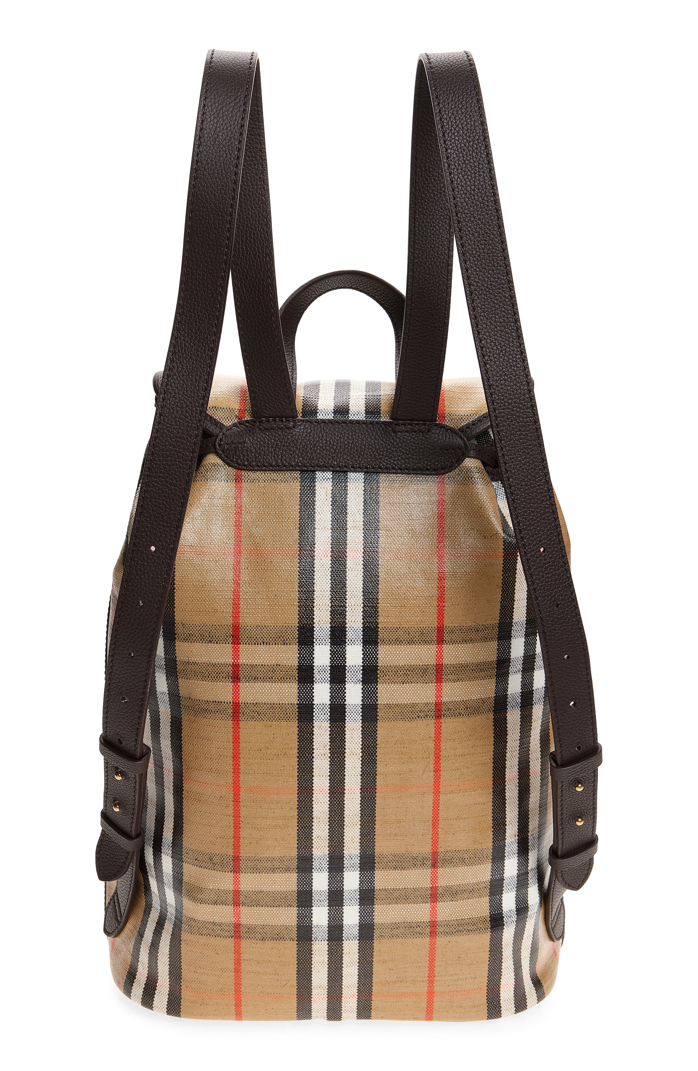 Burberry Highlands Check Coated Canvas Backpack, Alternate, color, Sand