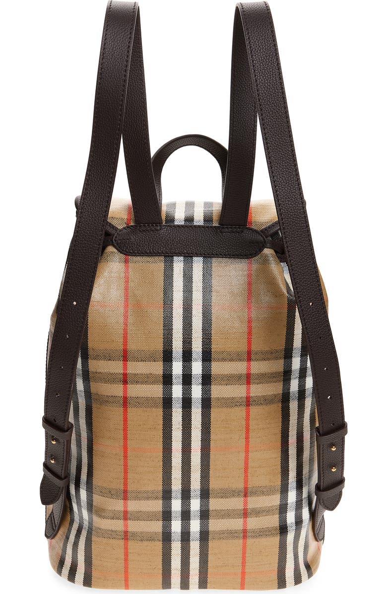 Burberry Highlands Check Coated Canvas Backpack, Alternate, color, Sand