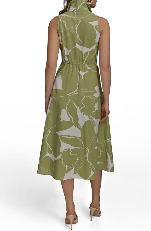Shop Donna Karan New York Sleeveless Linen Blend Shirtdress In Kiwi/cream