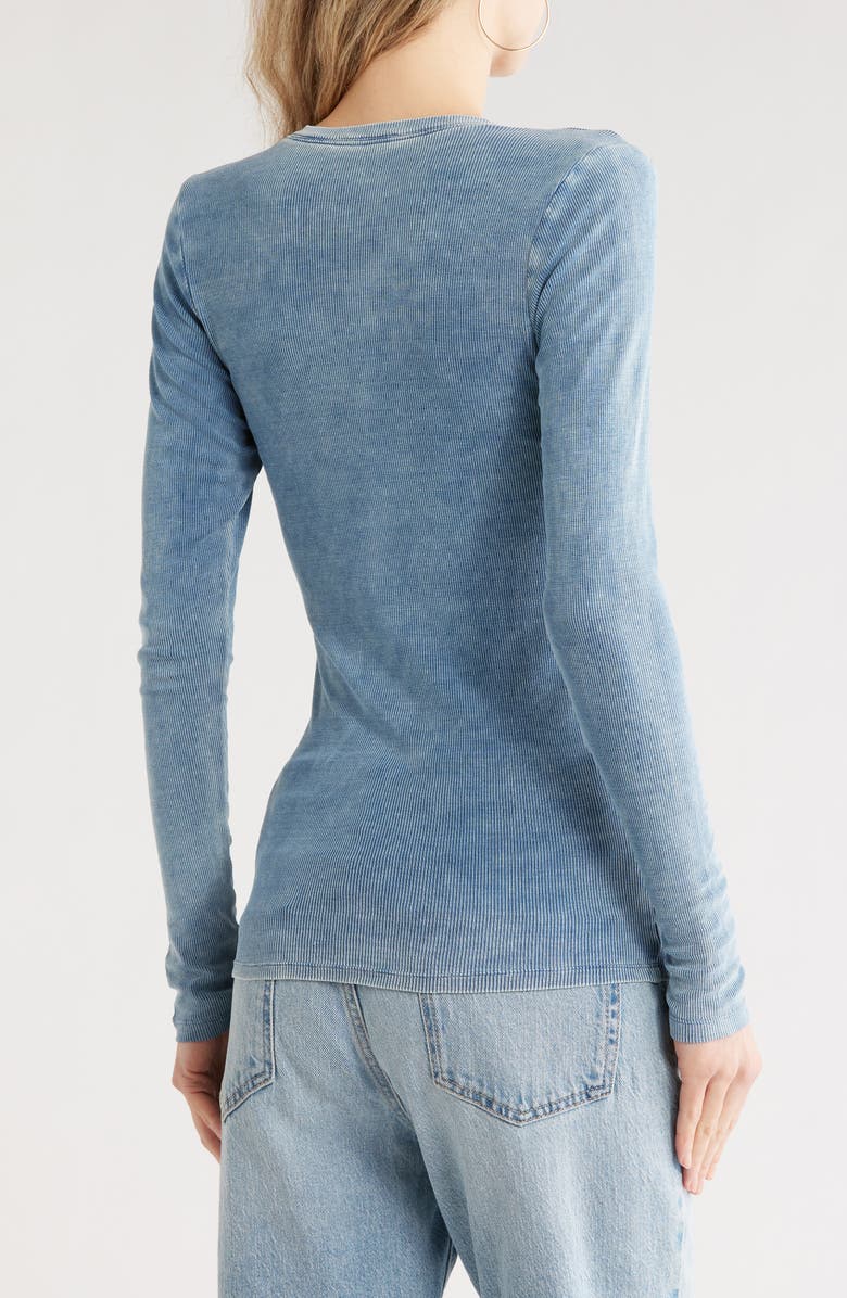 Good American Jeanius Fitted Henley Top, Alternate, color, Indigo586