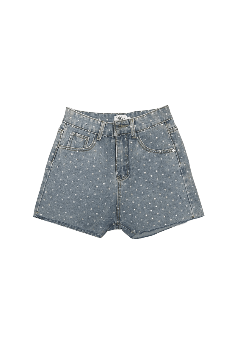 Lola + The Boys Sparkle Denim Shorts, Main, color, Blue