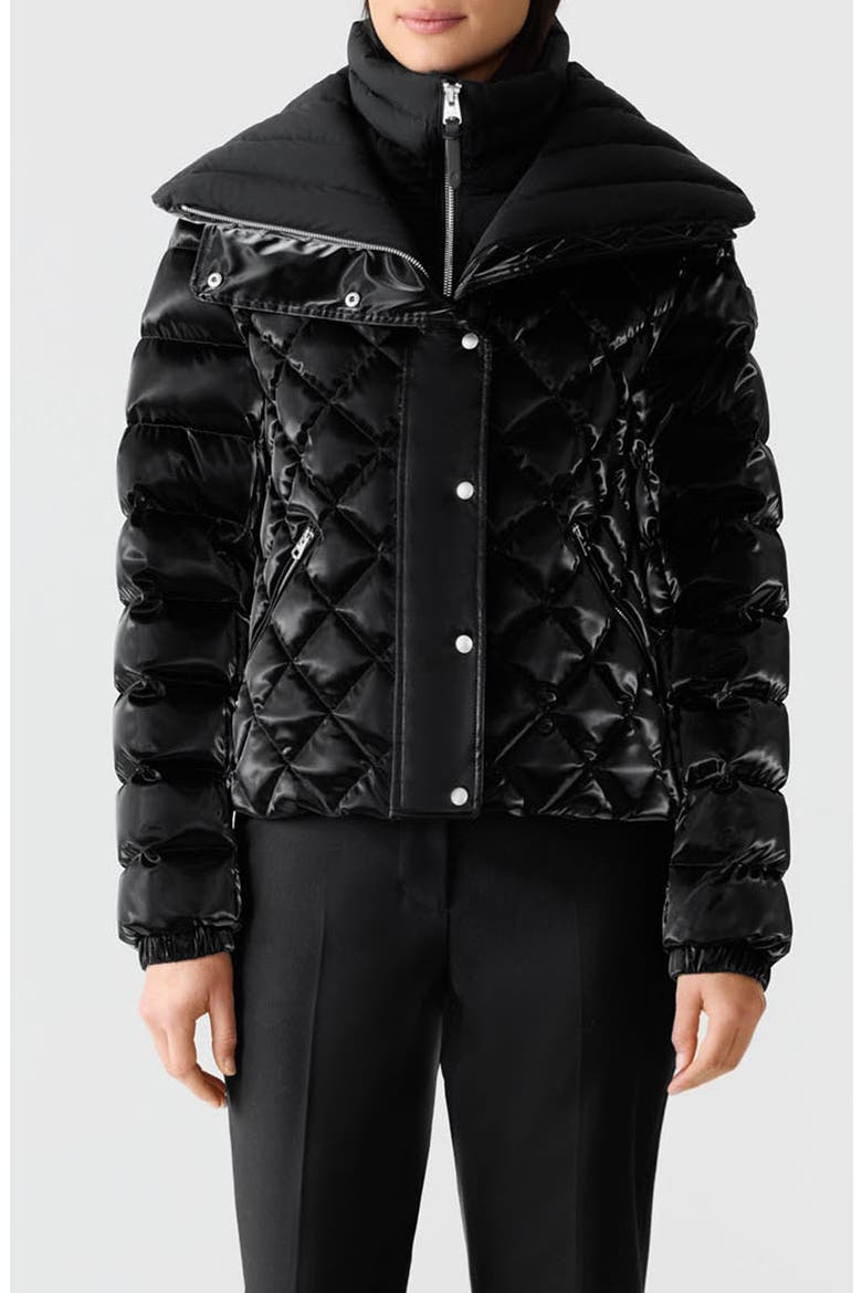 Yvette Waterproof Quilted Down Jacket with Removable Bib Insert, Main, color, BLACK