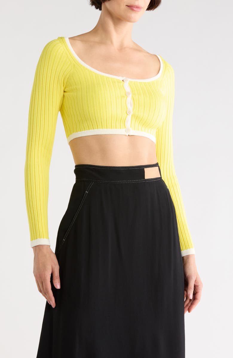 Longchamp Cropped Cardigan, Main, color, Lemon