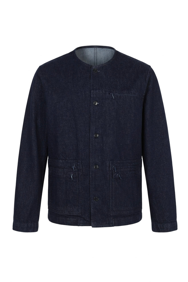 Collarless Button Front Utility Pocket Jacket, Alternate, color, Navy