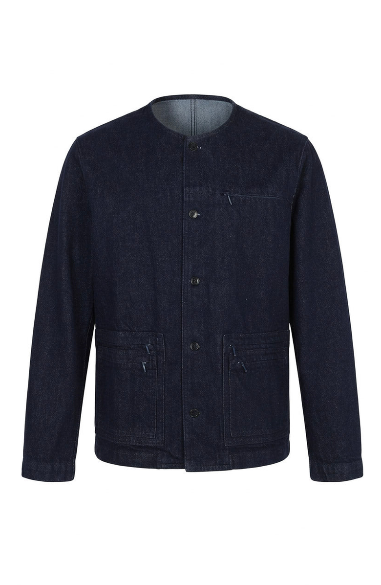 Modenaire Collarless Button Front Utility Pocket Jacket, Alternate, color, Navy