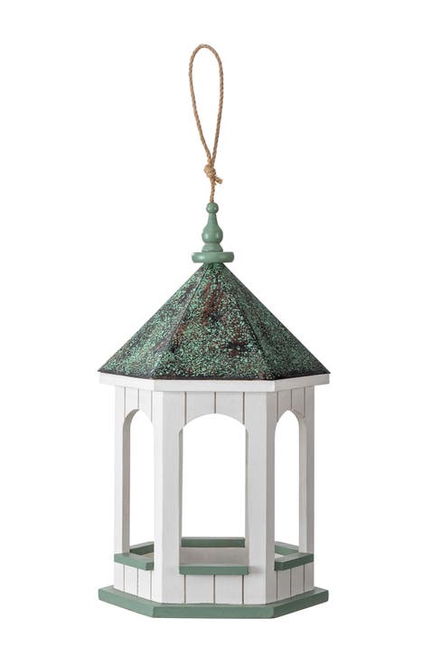 15.75"H Wood Gazebo Metal Patina Finish Roof Birdfeeder