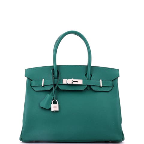 Birkin Handbag Green Epsom with Palladium Hardware 30