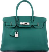 Pre-Owned Hermes Birkin Handbag Green Epsom with Palladium Hardware 30