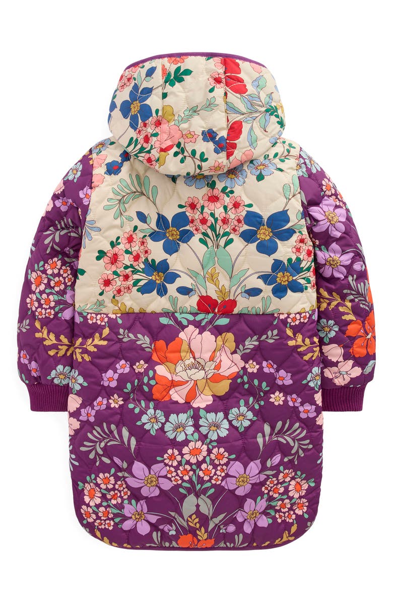 Mini Boden Cozy Quilted Longline Coat, Alternate, color, Mix Purple Floral