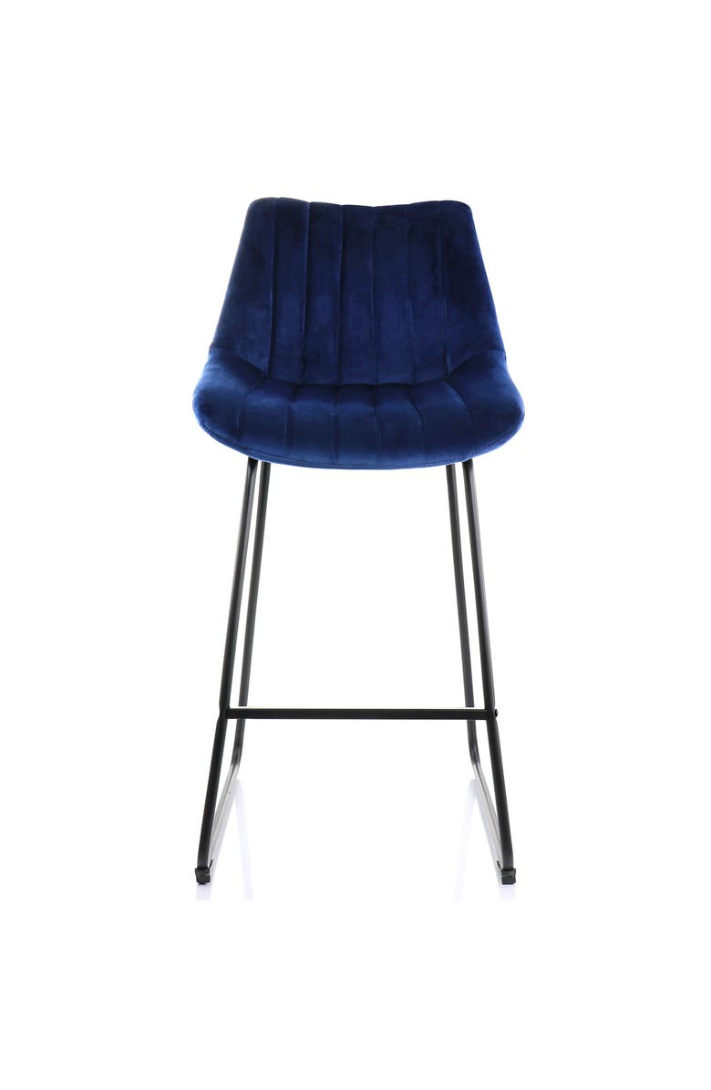 Elama 2 Piece Velvet Stripe Stitch Bar Chair with Metal Legs, Alternate, color, Royal Blue