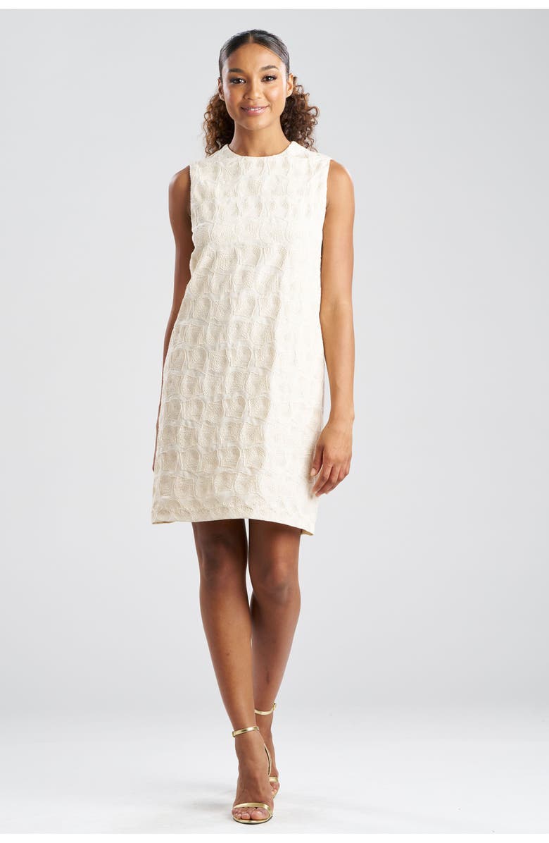 N Natori Spiral Embroidery Sleeveless Shift Dress, Main, color, Natural