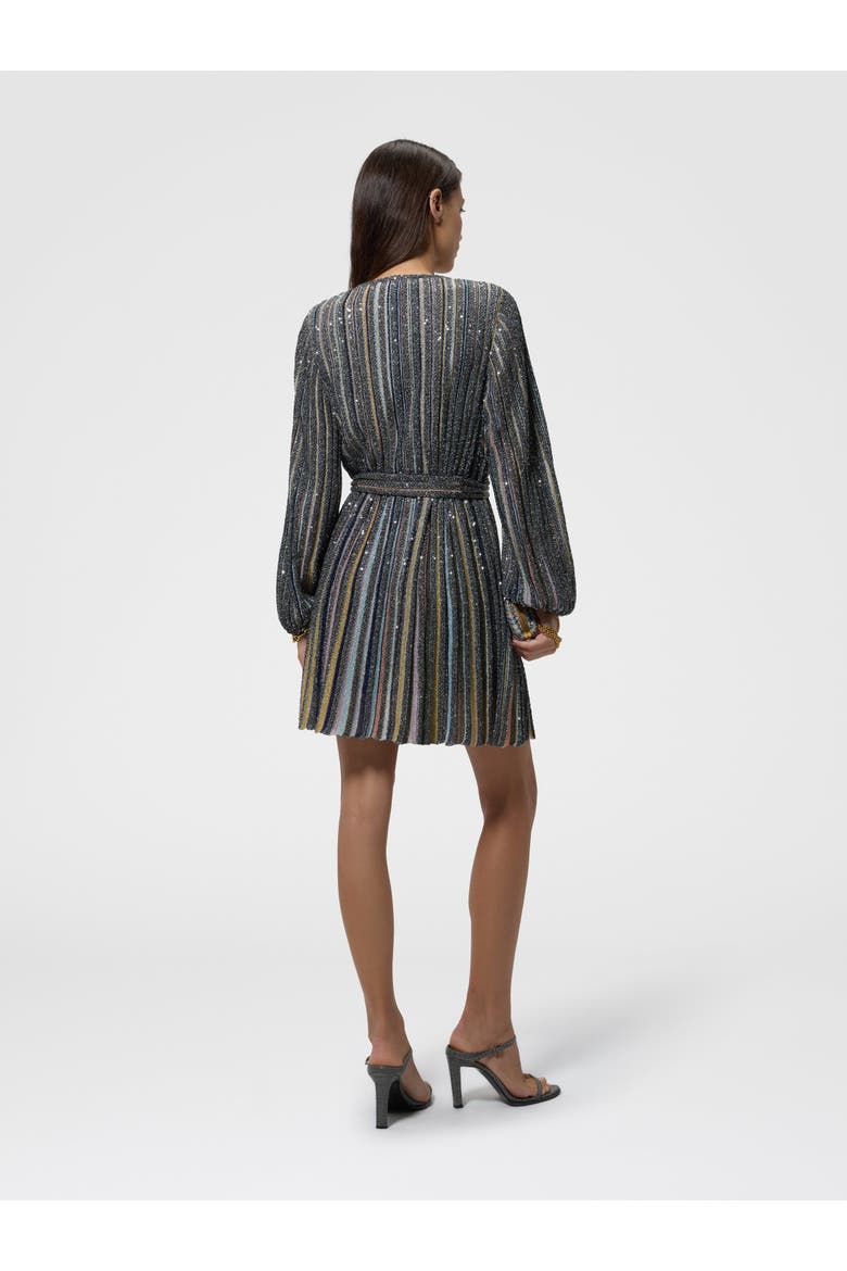 Short Dress With V-neck And Belt, Alternate, color, Black Multicoloured
