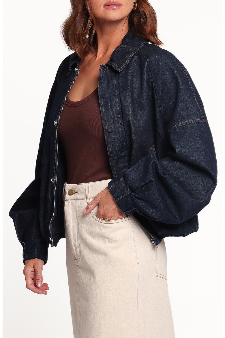 Janet Denim Bomber Jacket, Alternate, color, DARK DENIM WASH