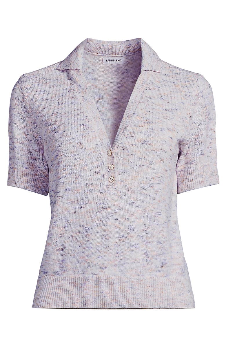 Lands
 End Plus Size Cotton Blend Short Sleeve Polo Sweater, Alternate, color, Sunset Sorbet Space Dye