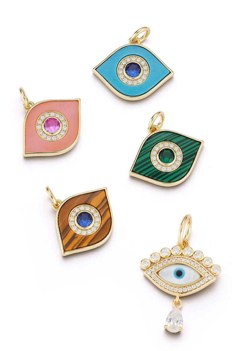 14k Gold Plate Evil Eye Charm, Alternate, color, GREEN GOLD