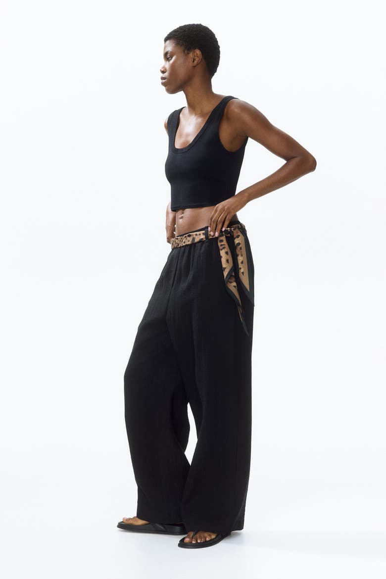 Scarf-detail Linen-blend Trousers, Main, color, Black