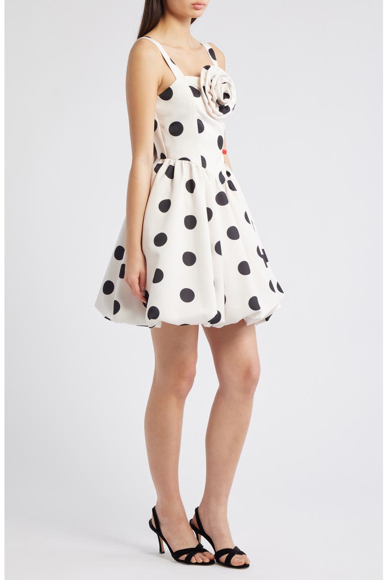 Polka Dot Rosette Detail Cocktail Minidress, Alternate, color, IVORY/ BLACK